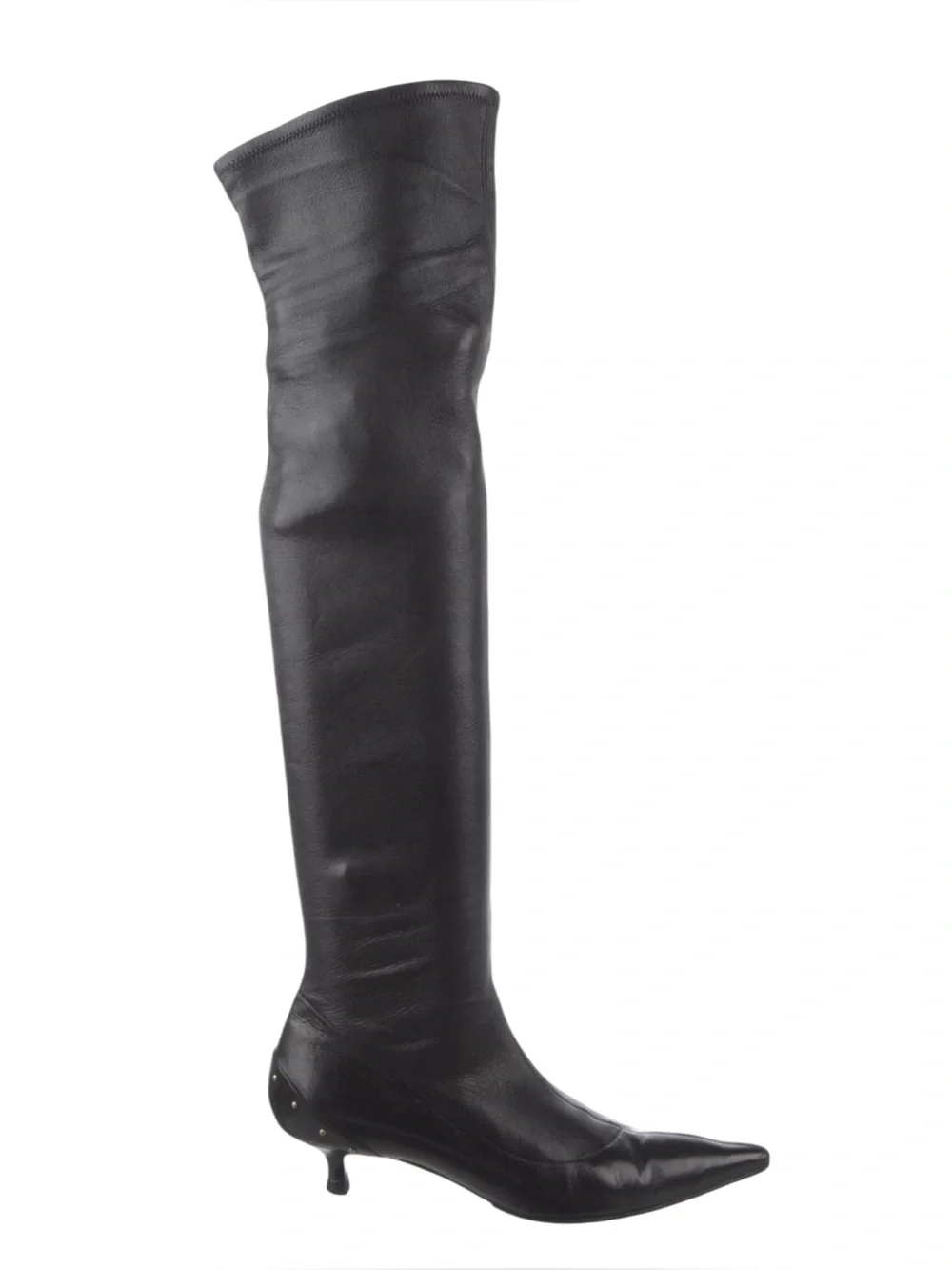 GUCCI TOM FORD FW 2003 Runway Black Leather Studded Kitten Heel OTK Boots 37